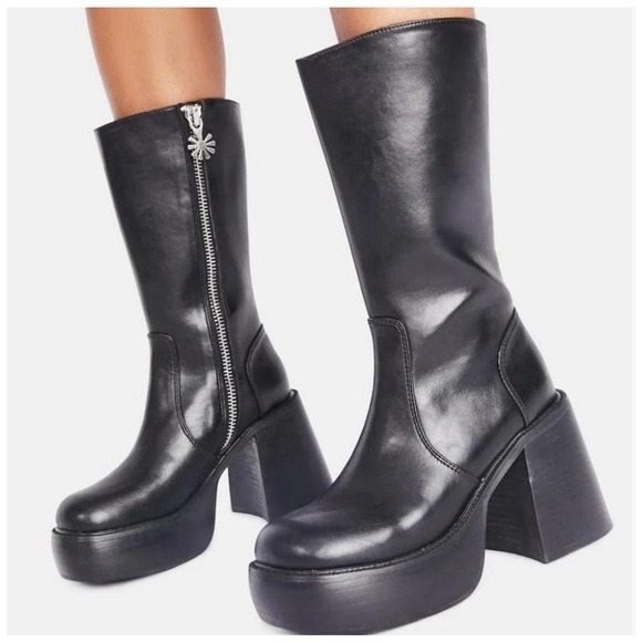Delias Shoes - Delia's Dolls Kill New Moon Mid Calf Chunky Black Platform Boots Goth 9 Grunge